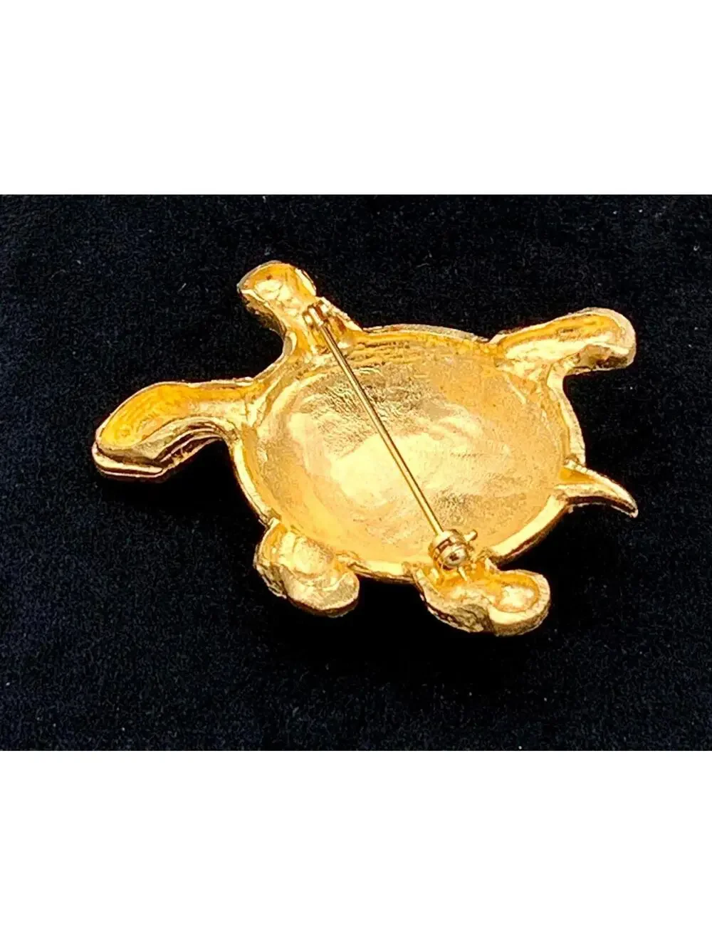 Vintage Gold-Tone Turtle Brooch with Red Crystal Eyes